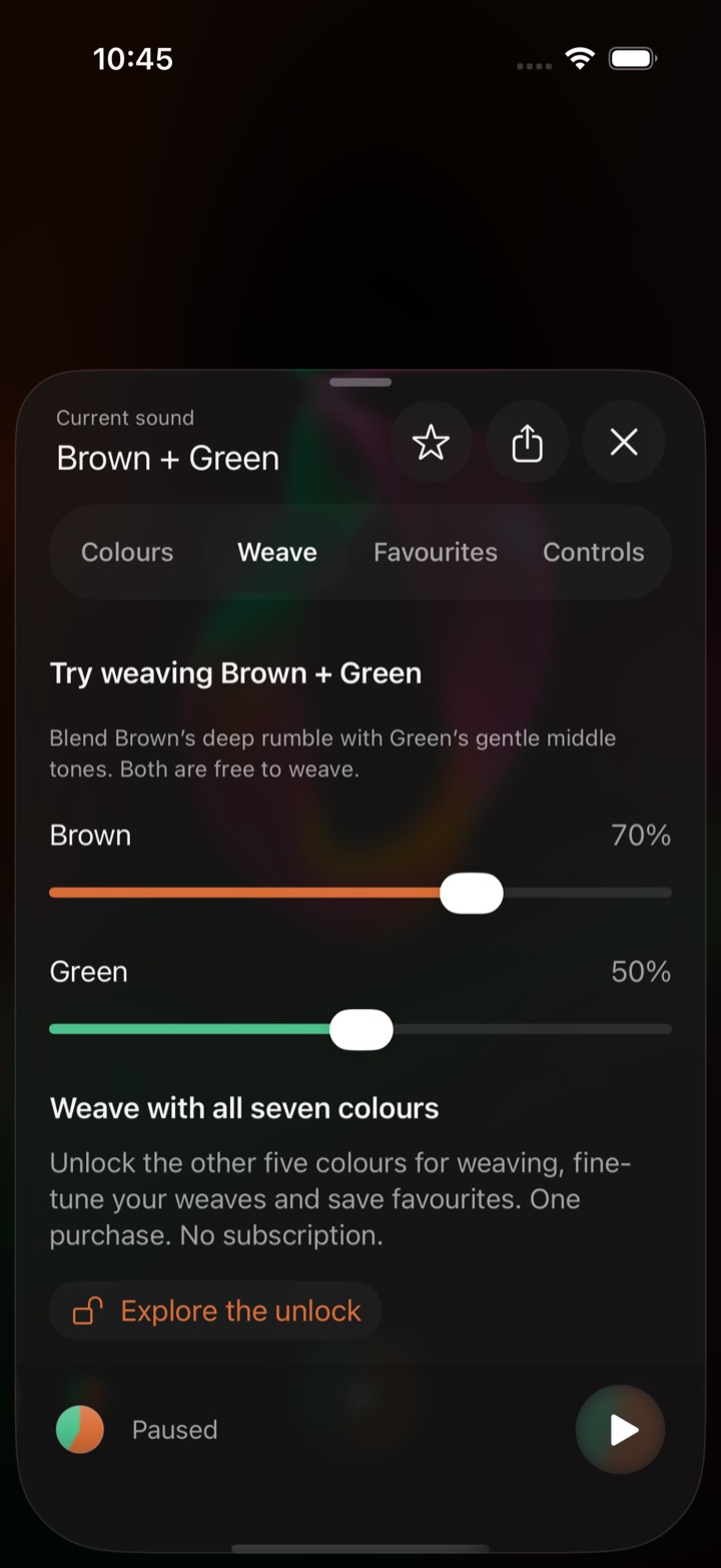 Weave tab showing separate Brown and Green level sliders
