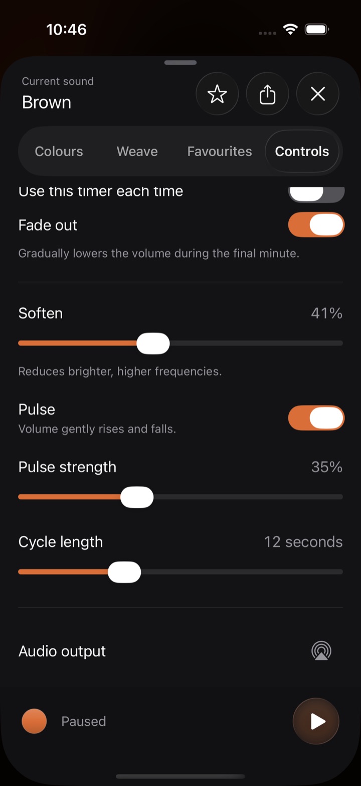 Controls showing Soften, Pulse, Pulse strength and Cycle length