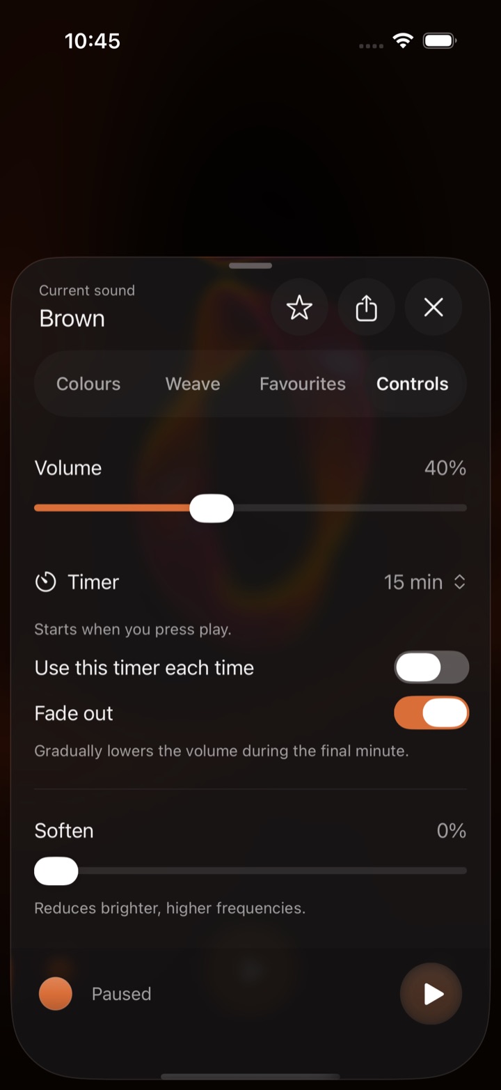 Controls with a 15 minute Timer, Use this timer each time and Fade out