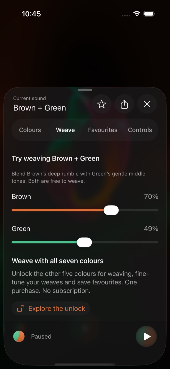 Weave tab showing separate Brown and Green level sliders