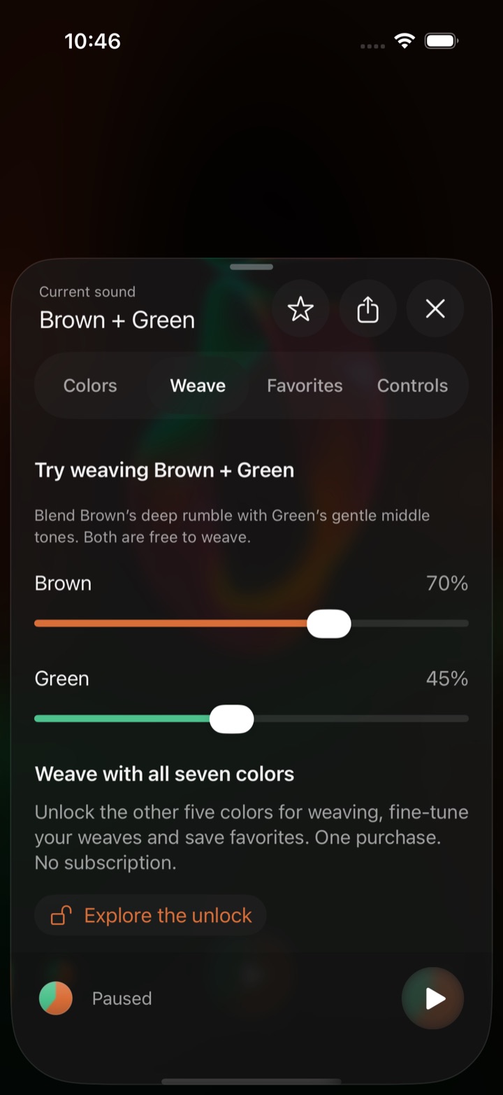 Weave tab showing separate Brown and Green level sliders